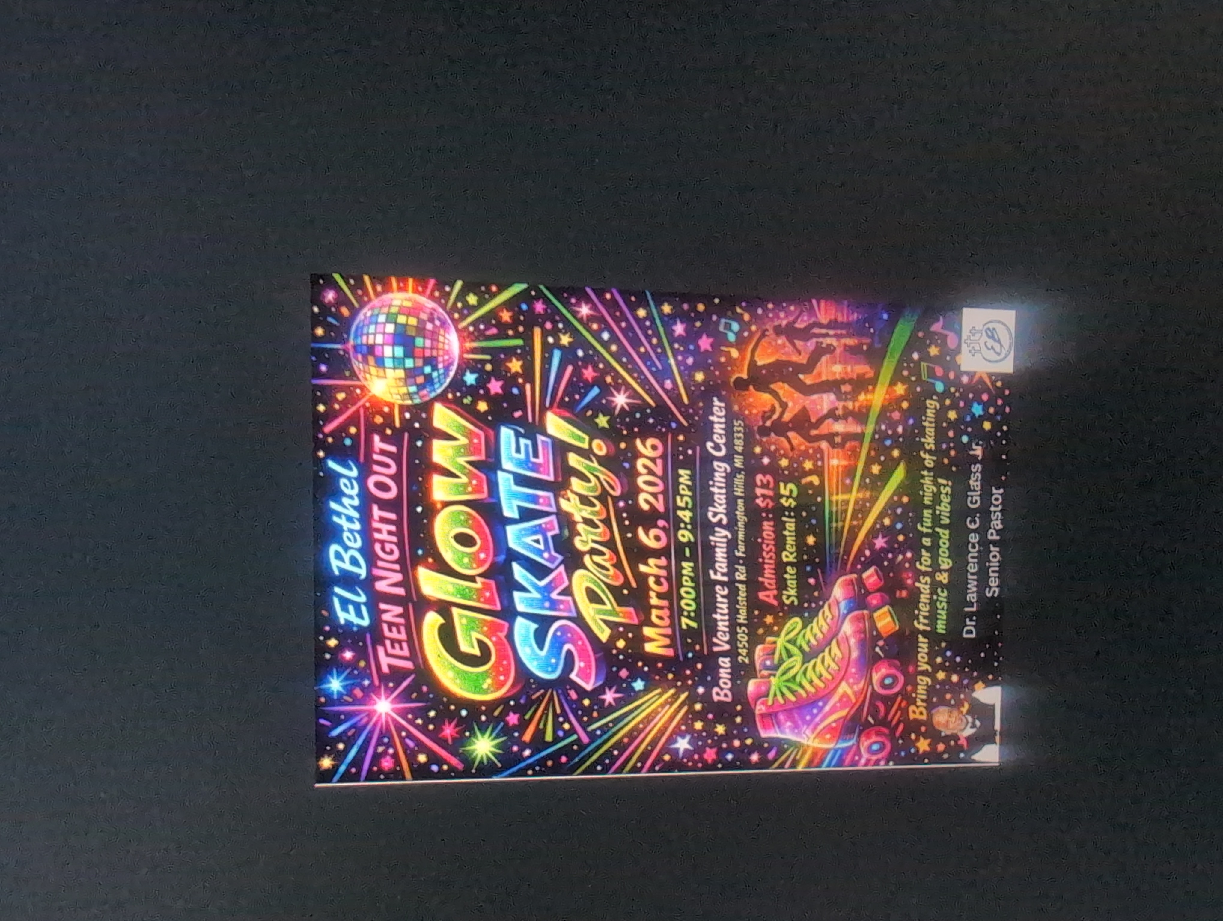 El Bethel Teen Night Out - Glow Skate Party - March 6, 2026